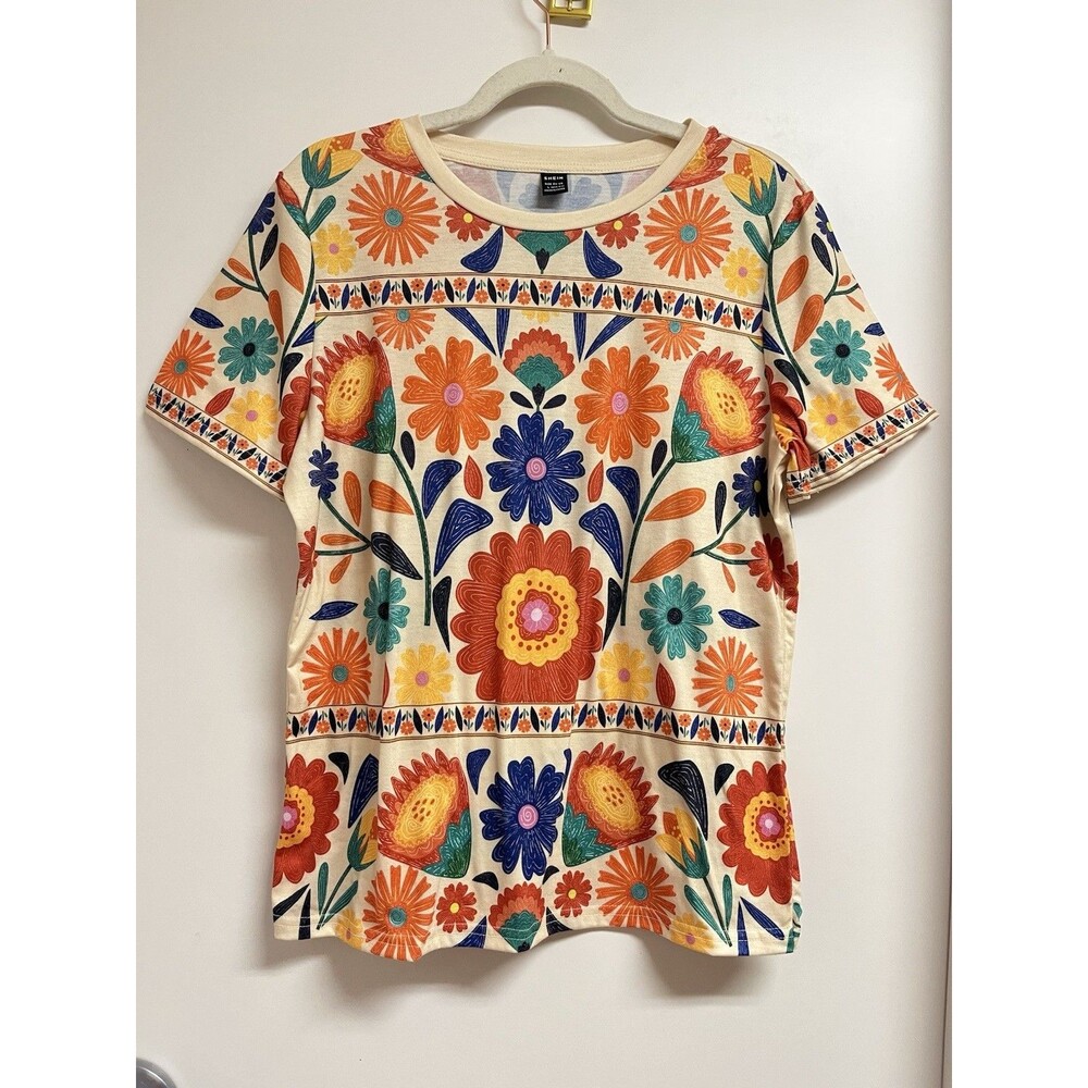 Colorful Folk Floral Boho Cottagecore Top Size XL Dopamine Dressing